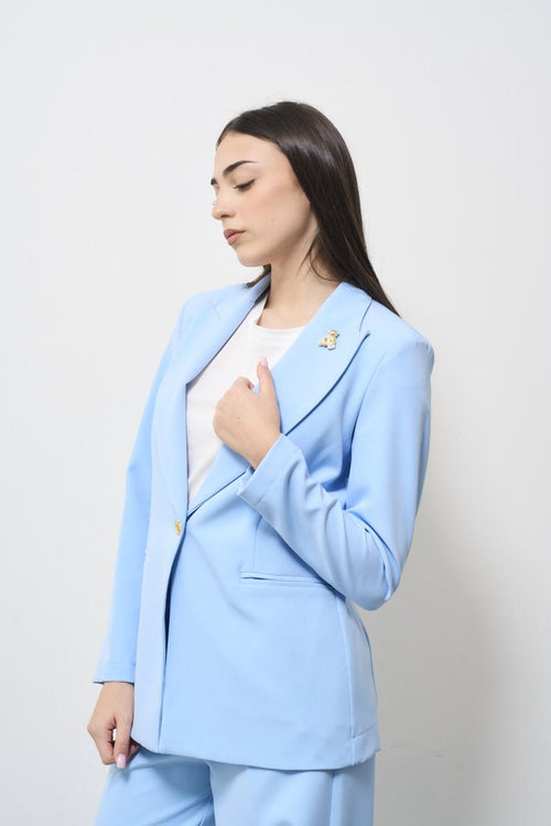 Giacca donna celeste con spilla - 2