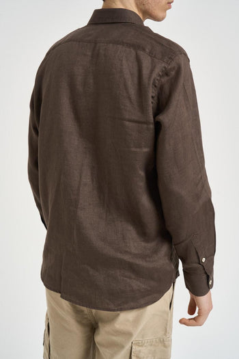 Camicia uomo in lino marrone - 5