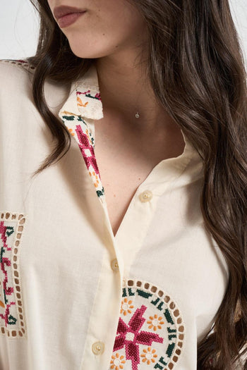 Camicia donna con ricami boho panna - 3