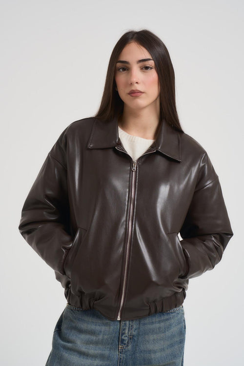 Giubbotto donna in ecopelle marrone