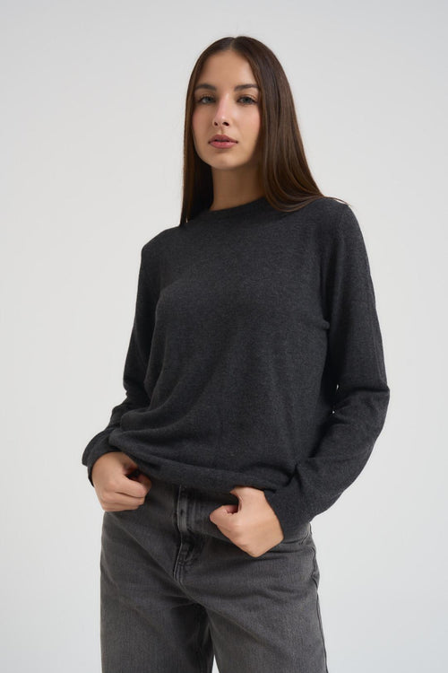 Maglia donna girocollo basica grigio antracite