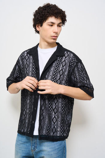 Camicia uomo traforata nera - 3