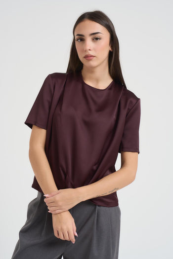 T-shirt donna con dettaglio arricciato sul fondo prugna - 3