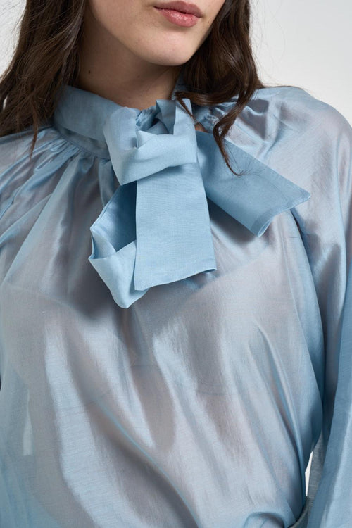 Blusa donna con fiocco celeste - 2
