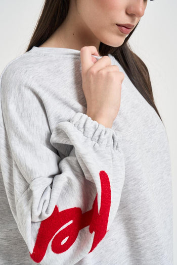 Felpa donna grigio melange e rossa - 3