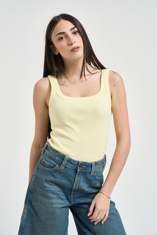 Top donna in cotone giallo pastello - 1