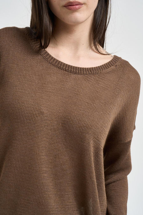 Maglia donna scollo a barca marrone - 2