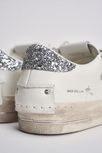 Sneakers donna bianche e glitter argento - 7