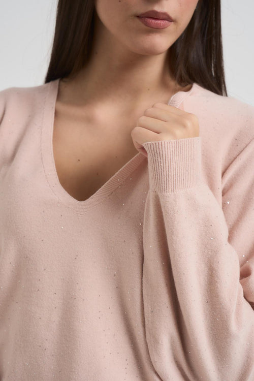 Maglia donna scollo a V rosa cipria - 2