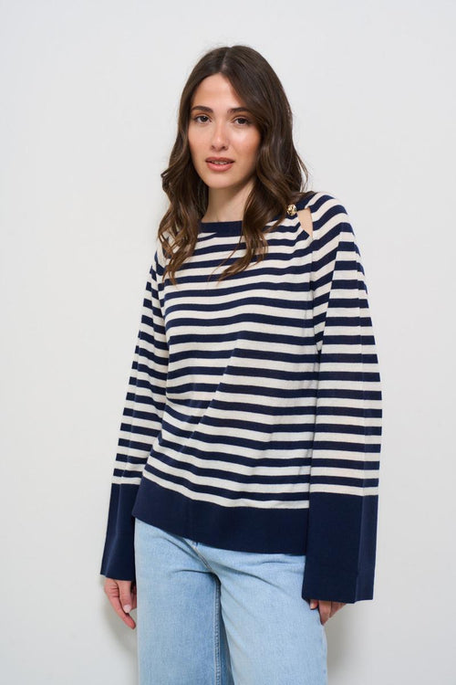 Maglia donna a righe blu e bianca