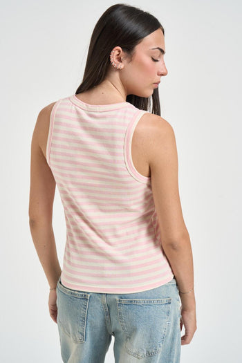 Top donna a righe bianco e rosa - 3