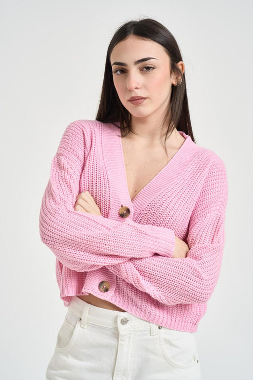 Cardigan donna in maglia rosa - 2