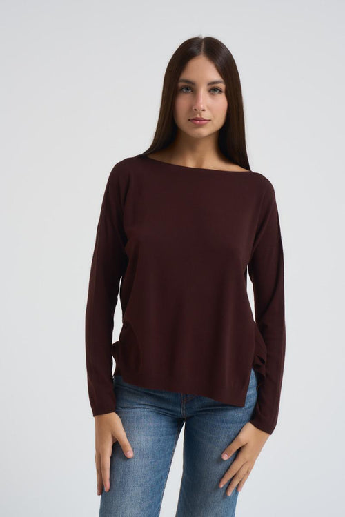 Maglia donna scollo a barca marrone - 1