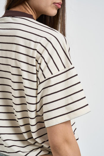 T-shirt donna panna a righe e marrone - 4
