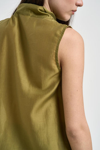 Blusa donna verde oliva con fiocco - 5