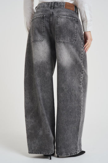 Jeans donna wide leg grigio con strass - 6