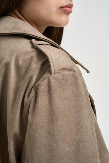 Trench donna cropped in suede tortora - 5