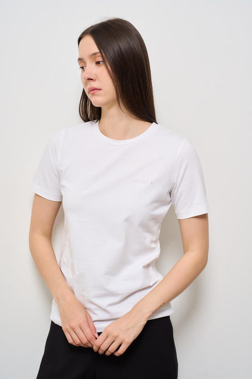 T-shirt donna girocollo con strass