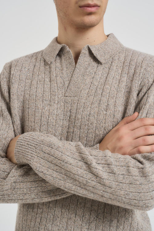 Polo uomo in maglia a righe tortora - 2