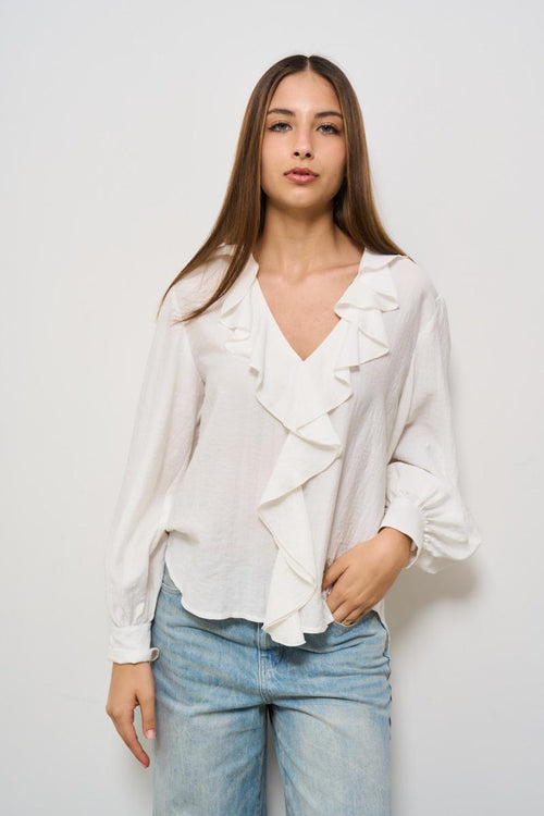 Blusa donna bianca con rouches