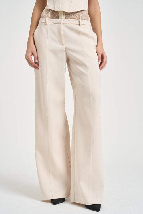 Pantalone donna a palazzo con pizzo panna