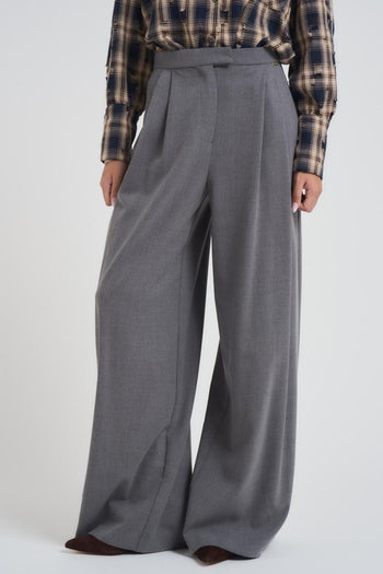 Pantalone donna over con pinces grigio - 3