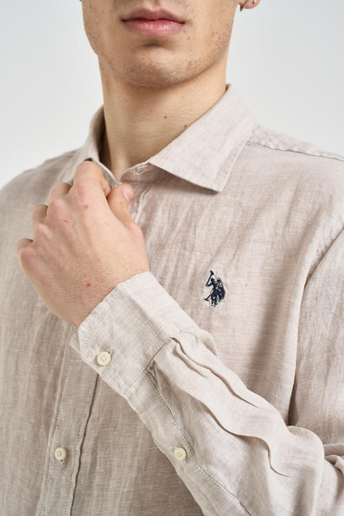 Camicia uomo in lino beige - 2