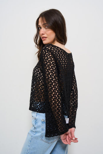 Maglia donna traforata nera - 3