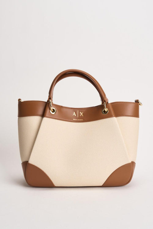 Borsa donna ecru e cuoio