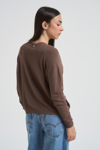 Maglia donna con scollo a V tortora - 3