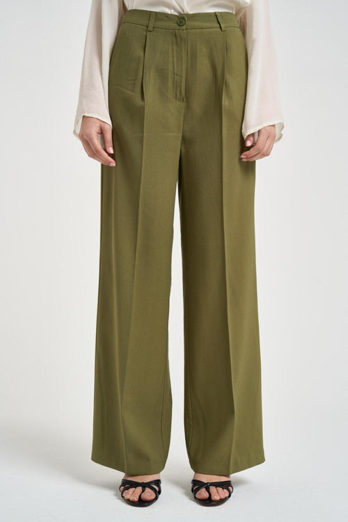 Pantalone donna gamba dritta verde oliva