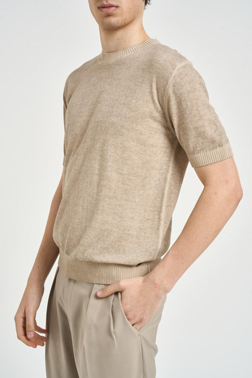 T-shirt uomo in maglia beige - 2
