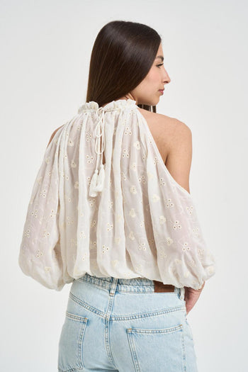 Blusa donna panna con ricami - 3
