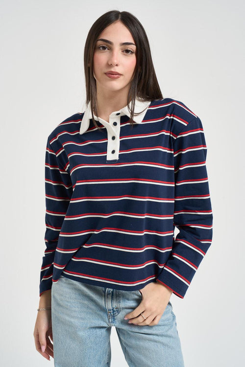 Polo donna a righe blu e rossa - 2