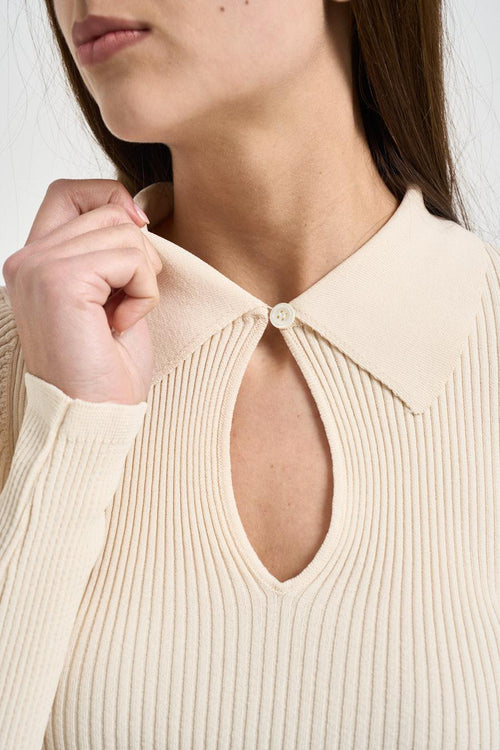 Maglia donna con colletto beige - 2