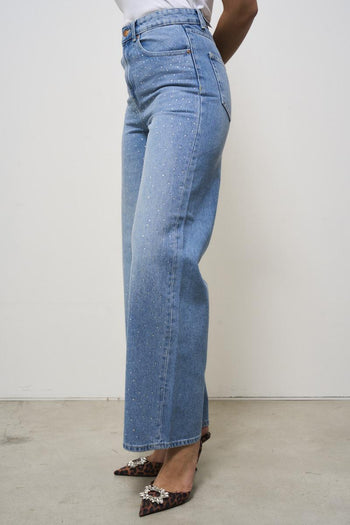 Jeans donna wide leg chiaro con strass - 3