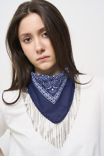 White women's t-shirt with blue rhinestone bandana - 5
