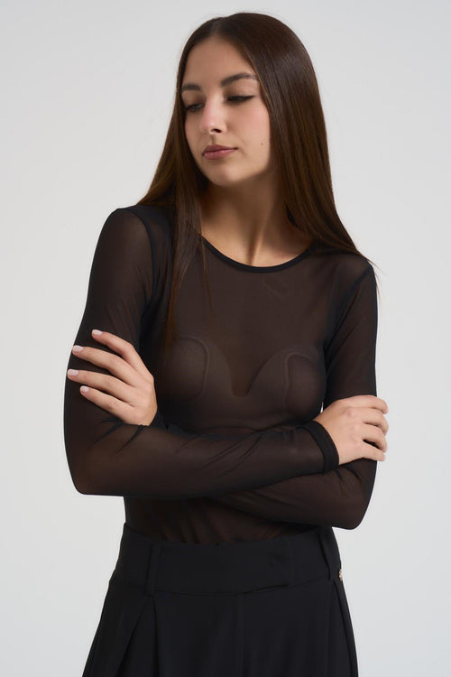 Body donna manica lunga semitrasparente nero - 2