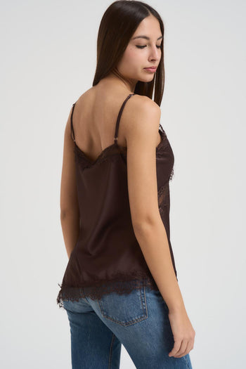 Top donna con pizzo asimmetrico marrone - 3