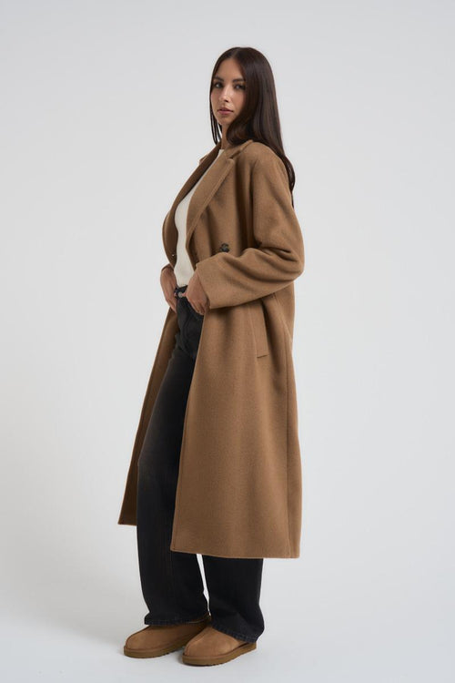 Cappotto Zufolo lungo doppiopetto donna cammello - 2