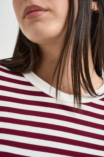 T-shirt donna a righe bordeaux e panna - 3