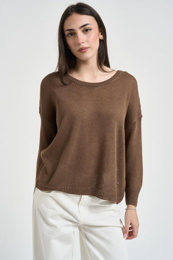 Maglia donna scollo a barca marrone - 3