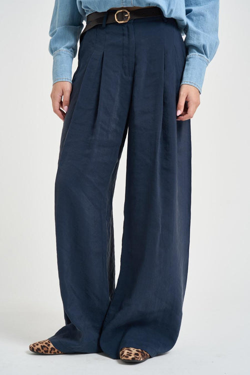Pantalone donna con pinces blu navy