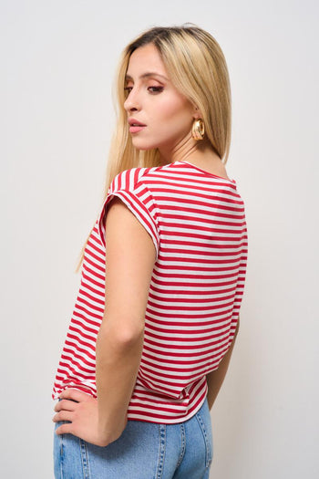 T-shirt donna girocollo a righe rossa - 3