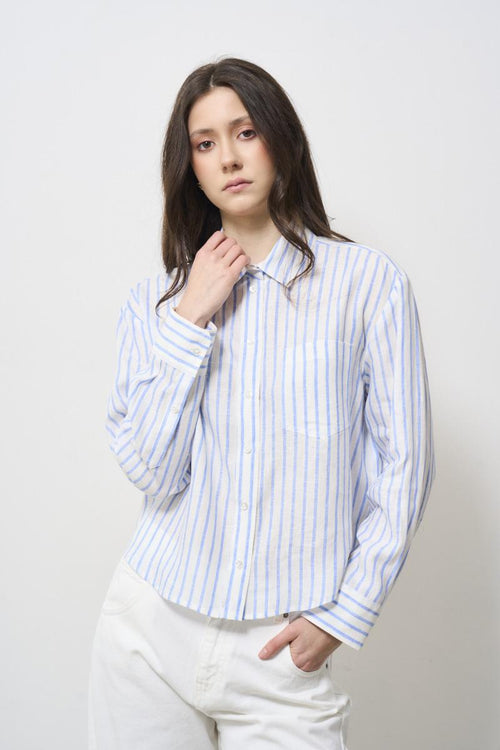 Camicia donna a righe celeste