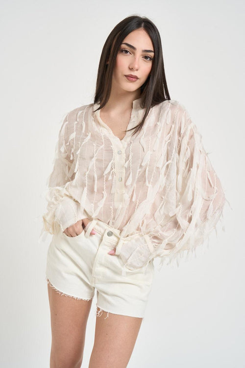 Blusa donna con piume panna
