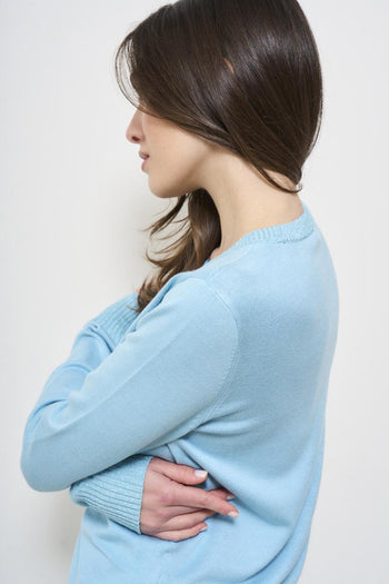 Women's light blue crew neck sweater - 5