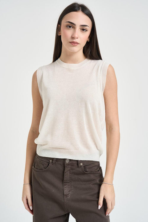Canotta donna in maglia avorio