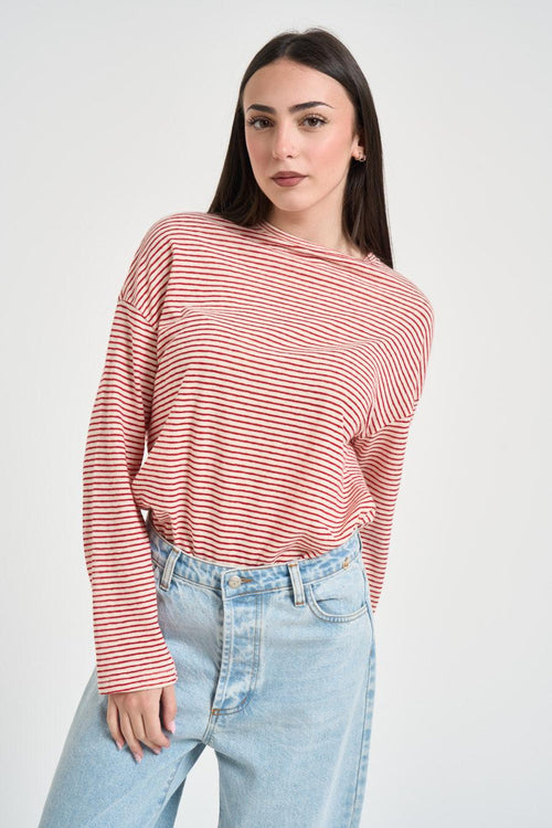 Maglia donna a righe rossa