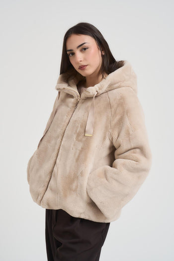 Ecopelliccia donna corta reversibile beige - 3